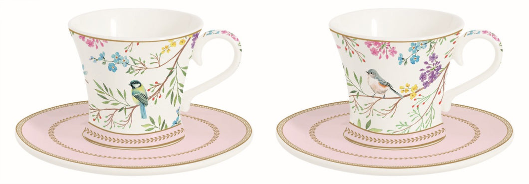 Porcelánový set šálok s podšálkou BIRDS MELODY - 80 ml - 2 kusy