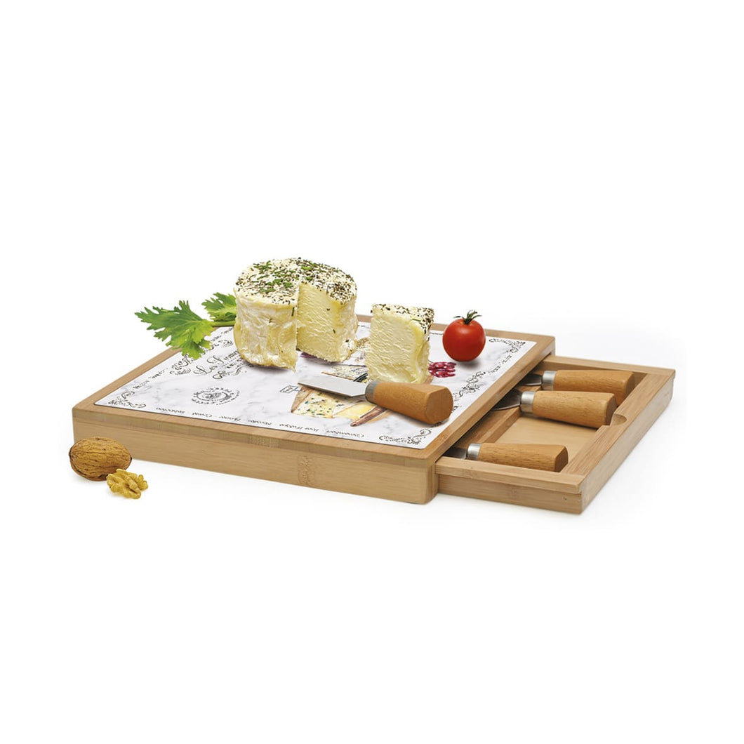 Doska na syry so zásuvkou WORLD OF CHEESE - 25,5 cm x 25,5 cm - biela