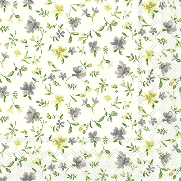 Servítky - FLEURS GREY YELLOW - 25 cm x 25 cm, 33 cm x 33 cm