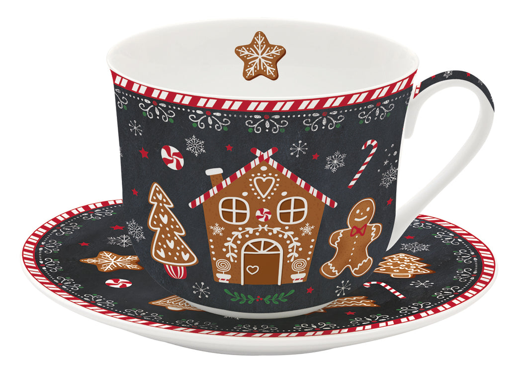 Porcelánová šálka s podšálkou - GINGERBREAD - 400 ml