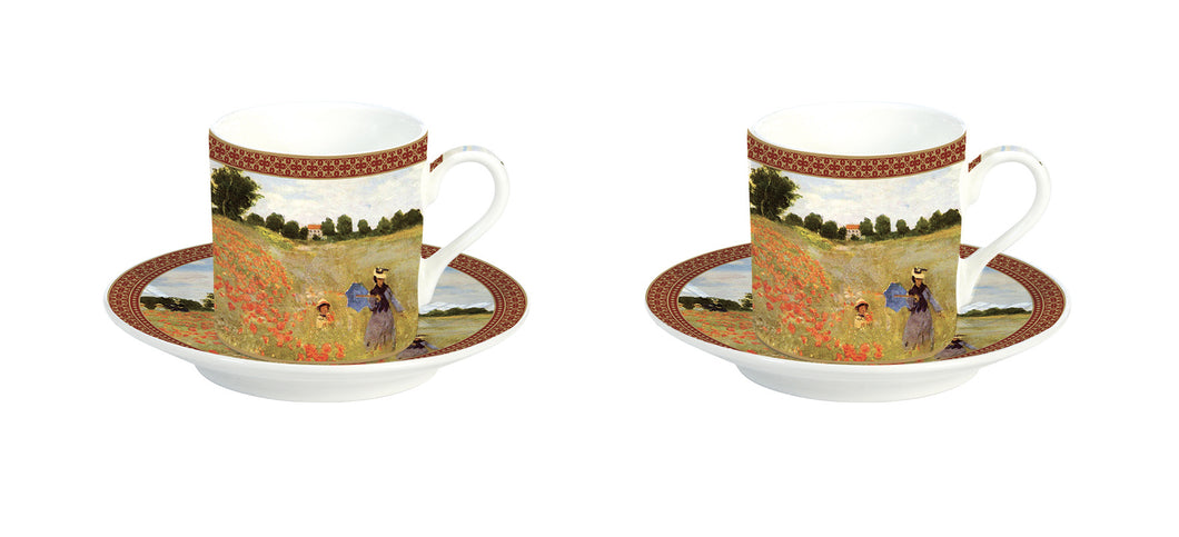 Porcelánový set šálok s podšálkou MONET - /vzor Vlčie maky/ 75 ml - 2 kusy