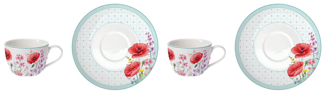 Porcelánová sada šálok s podšálkou LÉS COQUELICOTS - 110 ml, 240 ml